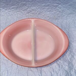 Glass bake J239 Red/White Divided Glass Oval Divided Baking DishTextured Bottom